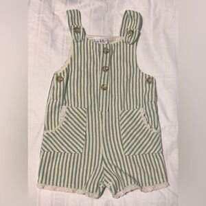 Nicole Miller New York Green White Striped Overalls One Piece Size 18 Months